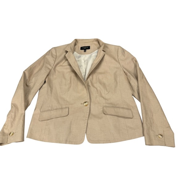 Talbots Jackets & Blazers - Talbots Petites Blazer Jacket Tan Khaki Cotton Blend 12P Single Button PH95